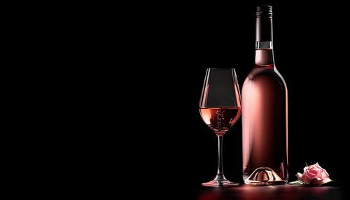 Roséfles met glas en roos panorama