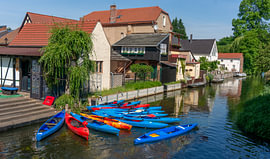 De nombreux canoës sur la Spree pour pratiquer des sports nautiques dans le Spreewald, dans le Brandebourg, en Allemagne – Concept touristique et de voyage