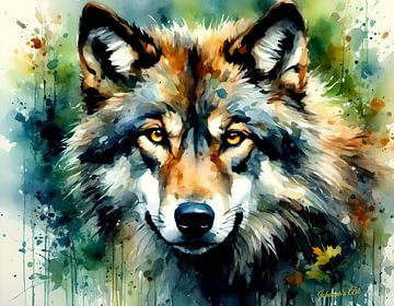 Wilde dieren in aquarel - Wolf 11 van Johannas Art Creations