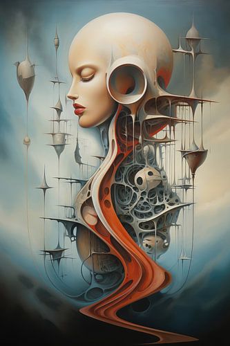 Digital created bizarre surrealist world with woman and landscape