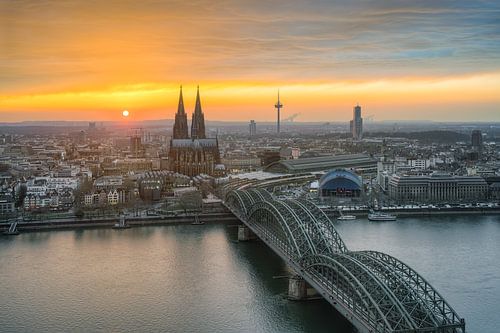 View over Cologne at spectacular sunset