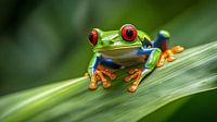 Rainette aux yeux rouges sur une feuille