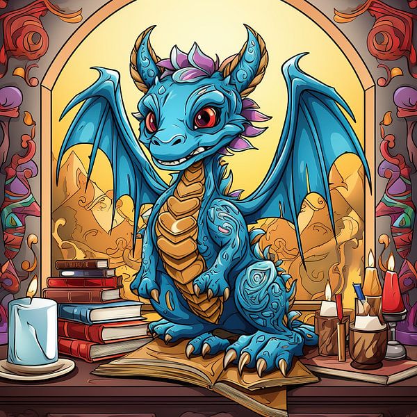 Blauer Drache in Bibliothek von Art Lovers