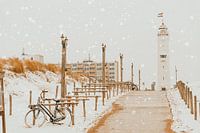 Leuchtturm von Noordwijk und abgestelltes Fahrrad