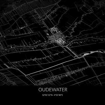 Zwart-witte landkaart van Oudewater, Utrecht. van Rezona