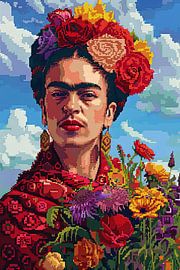 Frida's digital flower crown - pixel art portrait for retro art enthusiasts and collectors by Poster Art Shop