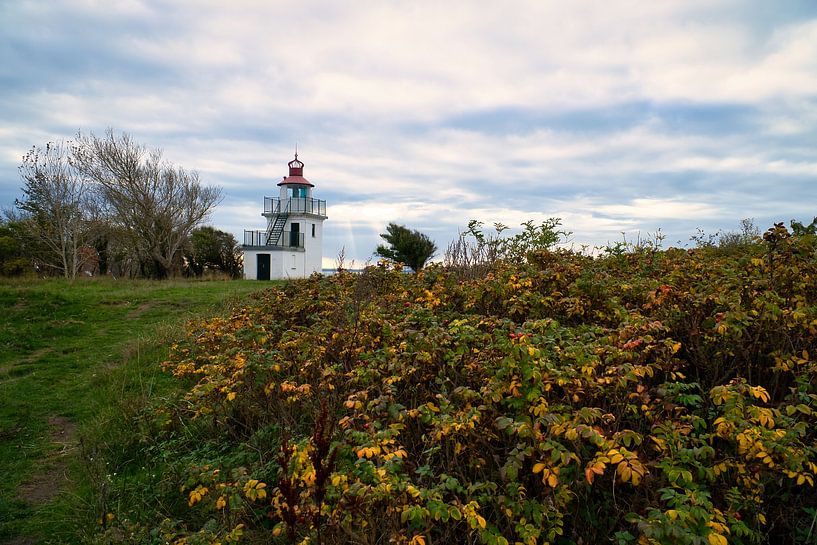 Lighthouse by the sea and rays of sunshine by Martin Köbsch