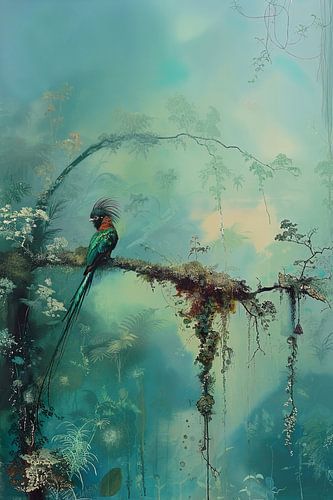 Tropische vogel in mysterieus regenwoud