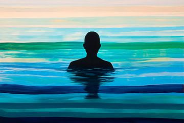 Nageurs dans le jeu de couleurs des vagues sur Poster Art Shop