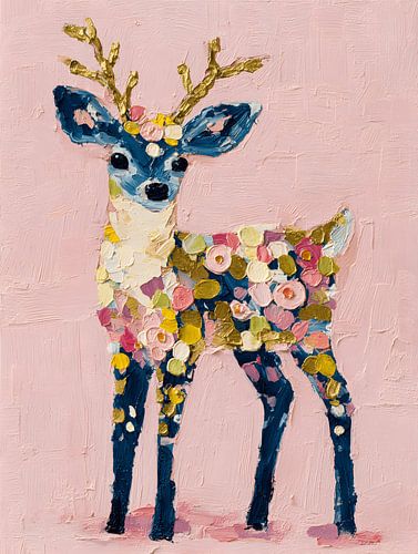 Kleurrijk Rendier op Roze