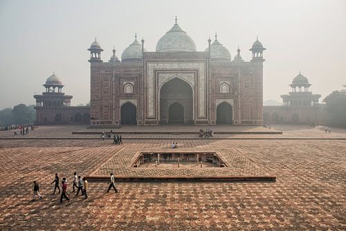 The gates to Taj Mahal in the smog, Agra, India. Air pollution