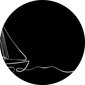 Zeilboot op zee - maritiem schilderij lijntekening Zwart wit van Studio Hinte