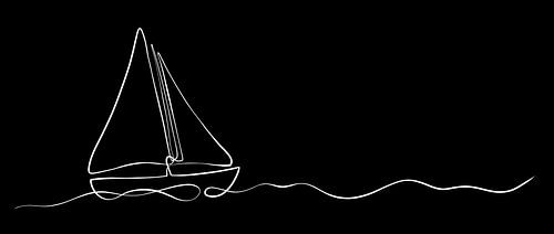 Sailboat at sea - maritime painting line drawing Black and white
