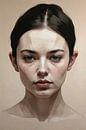 Serene Vrouw in Monochroom Portret van Art & Soul Creations thumbnail
