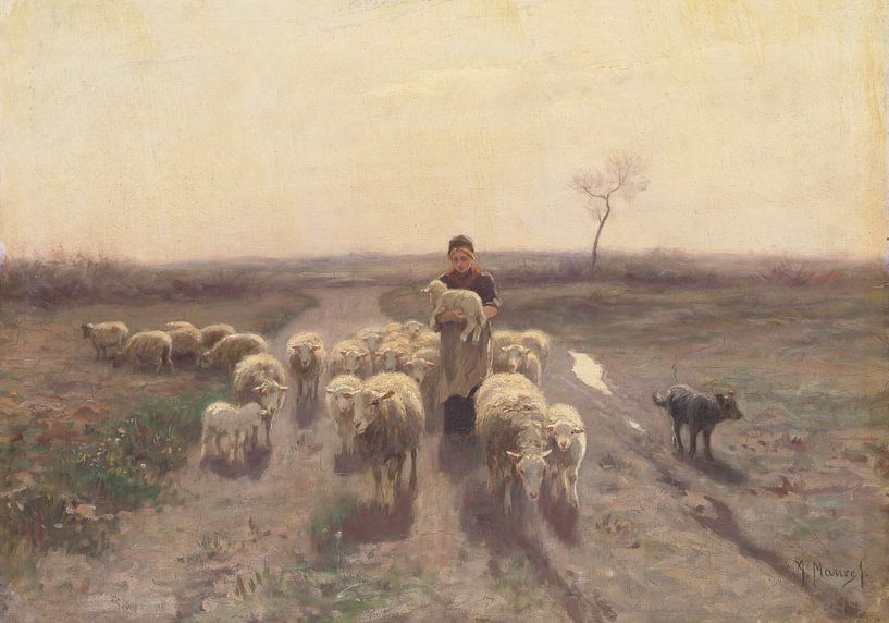 Une bergère et son troupeau, Anton Maue par Des maîtres magistraux