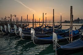 Venetië - Romantische zonsopgang achter de gondels op het San Marcoplein van t.ART