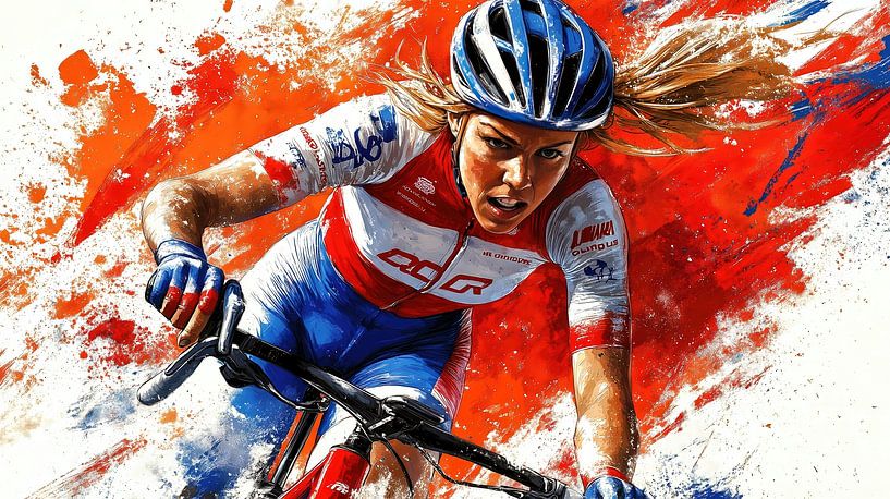 Dynamische Rennradfahrerin mit Farbsplash von Frank Heinz