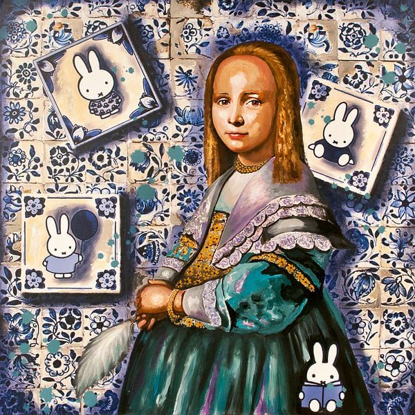 Fille habillée en bleu contre Miffy par KleurrijkeKunst van Lianne Schotman