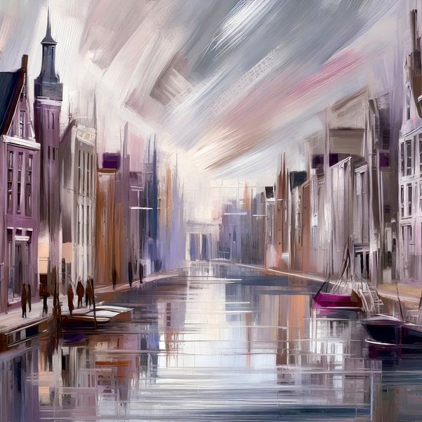 Amsterdam stadsgezicht modern schilderij. van AVC Art Studio