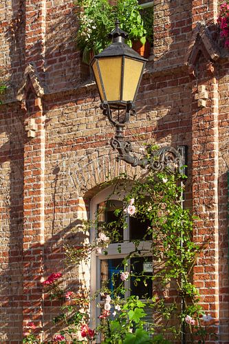 Alte Laterne und Fenster, Heiliggeisthof, Rostock, Mecklenburg- Vorpommern, Deutschland, Europa
