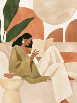 Eine Frau liest entspannt auf dem Sofa ein Buch