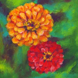 Two zinnias by Karen Kaspar