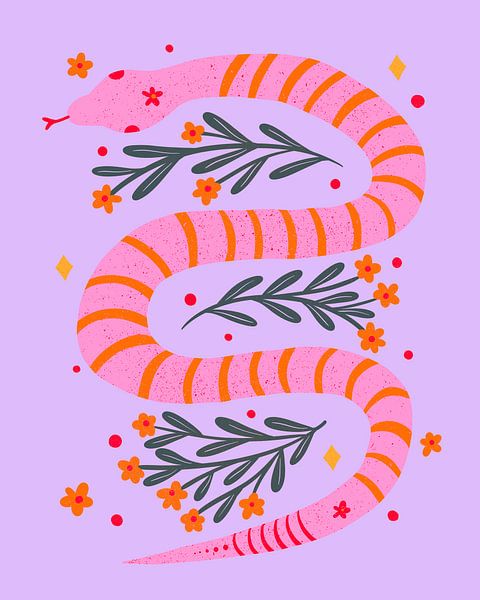 Serpent moderne - rose et orange par Angela Minca