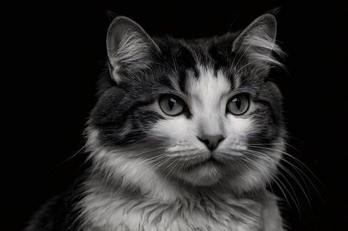 Zwart-wit kattenportret met intense blik