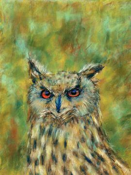 Eagle Owl Portrait Pastel Painting by Karen Kaspar