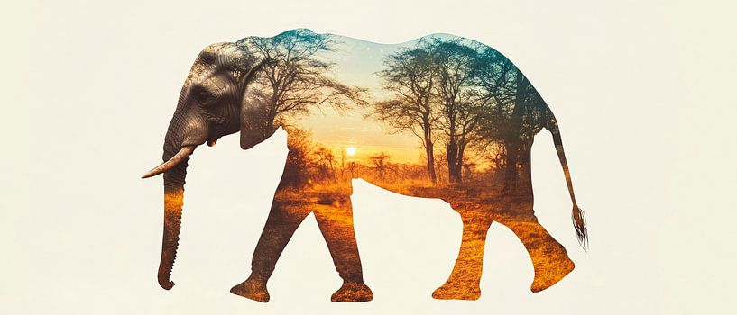 Olifant in de zonsondergang van Poster Art Shop
