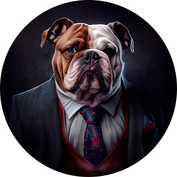 Statig portret van een Bulldog in een chic pak van Maarten Knops
