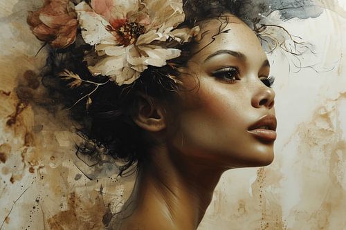 Modern en chic portret van een jonge vrouw met bloemen