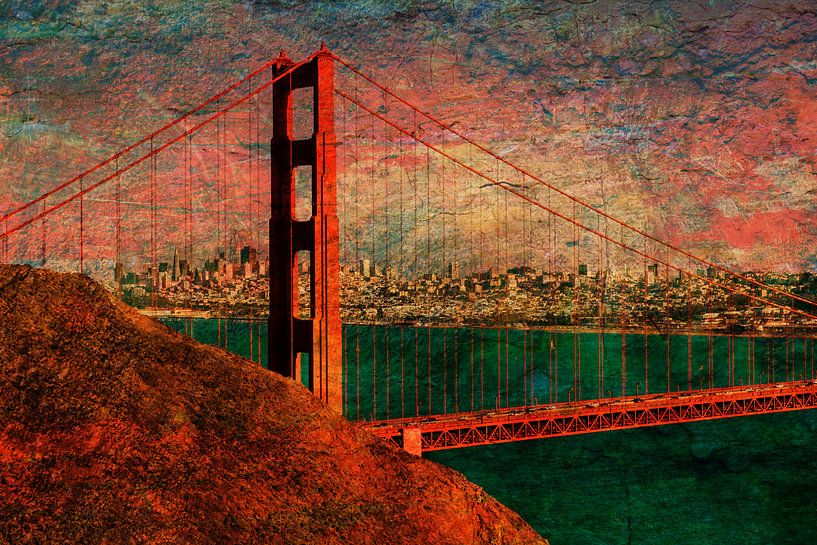 Golden Gate Bridge mit Skyline von San Francisco als Mehrfachbelichtung von Dieter Walther