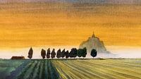Morning mist at Mont Saint-Michel | Watercolour painting
