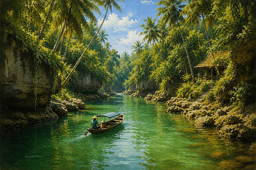 Der Maron-Fluss – Tropischer, smaragdgrüner Wasserweg in Pacitan, Ost-Java