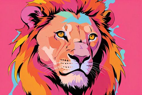 Kleurrijke Pop Art Leeuw op Roze Achtergrond