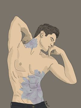 Mannelijke figuur lijntekening wanddecoratie | Moderne mannelijke lichaamsillustratie | Aquarel | Hedendaagse woondecoratie