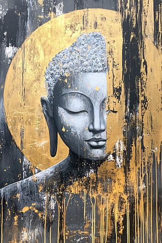 Abstract Boeddha schilderij met goud