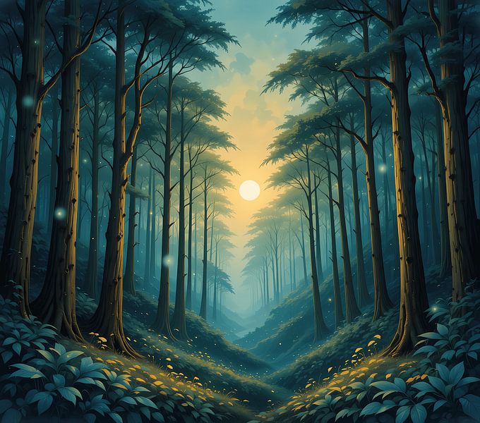 Sérénité céleste : Un sentier forestier sous les étoiles par Artistic