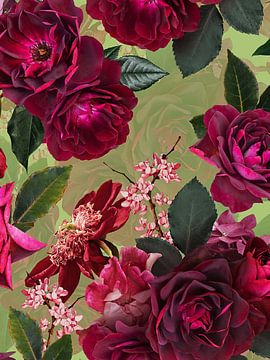 Botanical Green Summer Rose Garden by Floral Abstractions