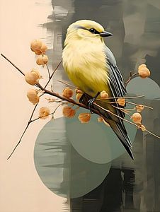 Vogelmalerei mit frühlingshaft grünlich-gelber Farbe