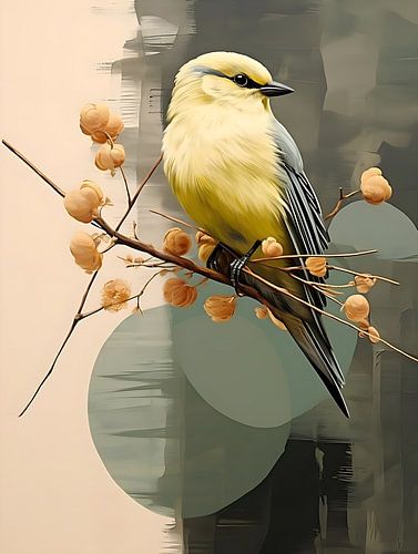 Bird painting with spring greenish yellow colour