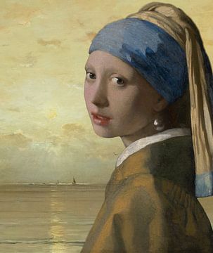 Meisje met de parel - zonsondergang Hendrik Willem Mesdag van Digital Art Studio