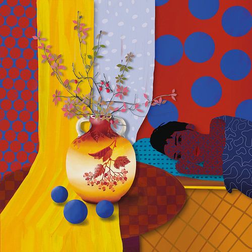 Ruhende Frau mit blauen Augenhöhlen