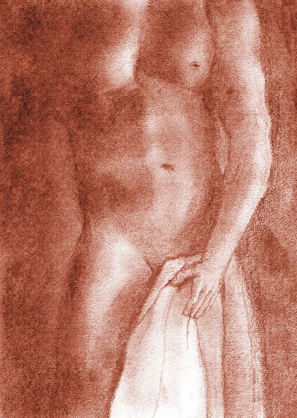 Nackter Mann mit Handtuch pastell terra von Krista Kitsz Art