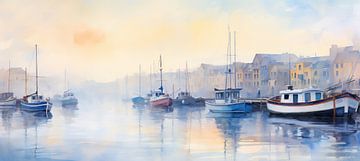 Aquarelle Scène portuaire sur Peinture Abstraite