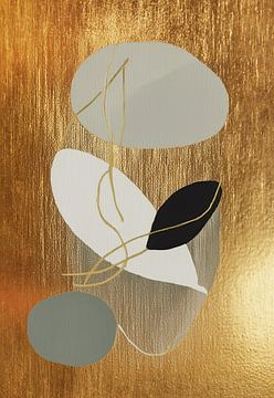 Japandi / Wabi-Sabi collage kunst:  Organisch en Goud van Studio Pieternel