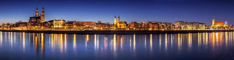 Magdeburg Skyline Panorama zur blauen Stunde von Frank Herrmann