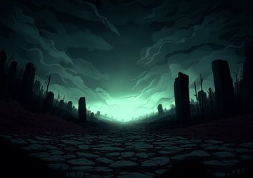 Surreale Sci-Fi Farm mit Raketenstart Illustration von BINEDITS