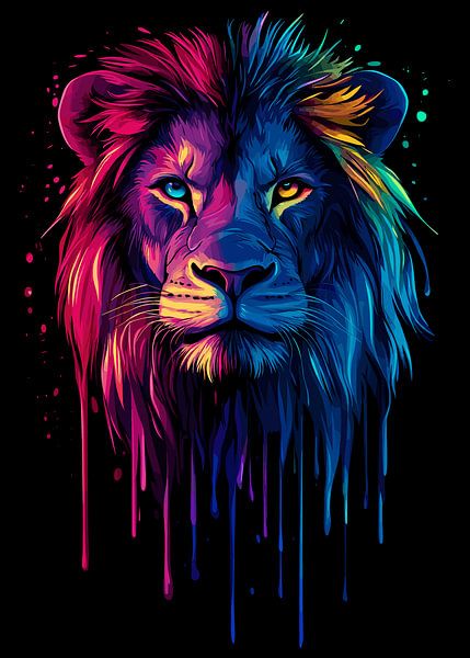 Leeuw portret in felle kleuren van Pixelbull Design